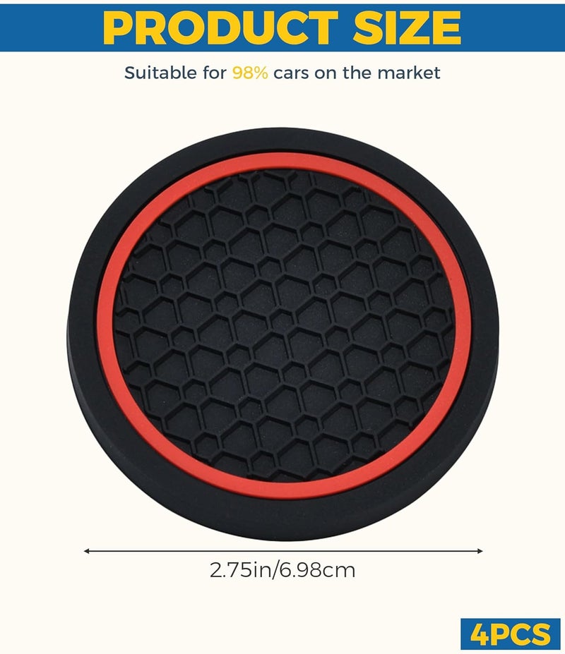 UBOG 4PCS Car Coasters,Car Accessories Car Cup Coasters,Car Accessories Interior,2.75 Inch Car Coasters for Cup Holders,Universal Non-Slip Car Cup Holder Coaster for Most Vehicle Truck (Black&Red) - Image 2
